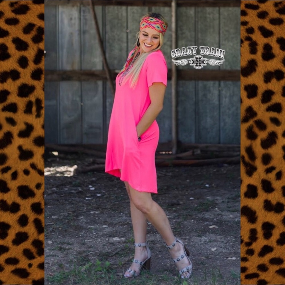 🌞Summer CLEARANCE🌞Crazy Train Neon Pink Shift - Picture 2 of 7